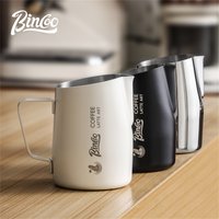 BINCOO Milk Frothing Pitcher 420ml Milk Frother Cup Espresso Steaming Pitcher Stainless Steel Milk Frother Jug Home Barista Tool