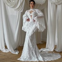 Customized Backless Mermaid Bridal Gowns Elegant High Collar Long Sleeves Wedding Dress Exquisite Appliques Lace