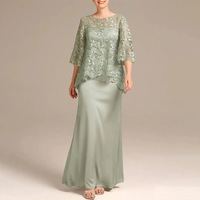 Mother of Bride 2 Piece Suits Customized Mermaid Satin Long Mothers of The Groom Dress for Women with Lace Jacket