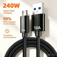 10A 240W Super Fast Charging Type C Cable USB Data Transfer Cord For Xiaomi Oneplus Realme Huawei 1/1.5/2/3m Quick Charge Cable