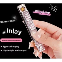 Hot Sales Women's Lighter Fashion Cute Mini Diamond USB Lighter Outdoor Windproof Compact Electric Lighter Smoking Girl Gift