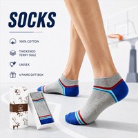 4 Pairs Mens Cotton Ankle Socks Thickened Terry Sole Cushioned Breathable Non Slip Low Cut Casual Work Socks Gift Box 100% Cotto