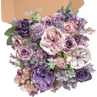 Purple Rose Artificial Flower Combination Box Set, Bride Bouquet, Outdoor/Indoor DIY Center Piece, for Decoration