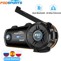 Interkom motocyklowy Fodsports FX8 Pro do kasku, zestaw słuchawkowy Bluetooth dla 10 motocyklistów, podwójne BT5.4, połączenie z aplikacją, audio równoległe, udostępnianie muzyki