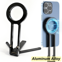 Portable Alloy Magnetic Phone Tripod Dual-Sided Foldable Desk Stand Carabiner Design with 3 Magnetic Rings for iPhone 14 15 16