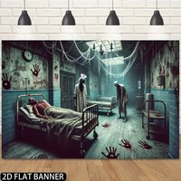 1 piece, Horror House Party Background Cloth - Ghostly Mental Hospital Scene with Zombie Patients and Bloody Handprints