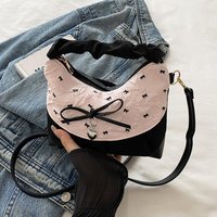 Bow Lace Splicing Dumpling Handbag Grid French Underarm pouch Tote bag Single-shoulder crossbody bag Daily commuting bag