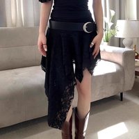 2026 Summer New Unique Irregular Lace Mini Skirt Women Casual All Match High Waist Fashion Streetwear Elegant Party Skirt