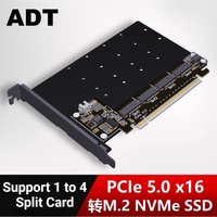 PCI-E 5.0 X16 to 4 Ports M.2 NVMe Expansion Card w Fan Kit M.2 NVMe Solid State Drive SSD PCIe 16x 5.0 Gen5 4-Disk Split Adapter