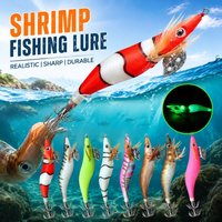 Luminous Wooden Shrimp Full Body Colorful Imitation Squid Shrimp Lure 2.0 2.5 3.0# Squid Cuttlefish Sea Fishing Umbrella Hook