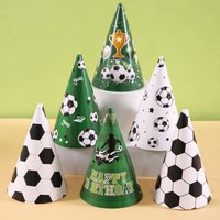 6pcs Football Birthday Party Hat Paper Party Hats with Elastic String for Soccer Fans Photo Props Party Supplies