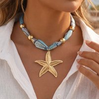 Starfish Pendant Scarf Choker Necklace Gold Tone Adjustable Bohemian Beach Jewelry for Women
