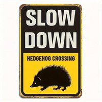 Slow Down Hedgehog Crossing Vintage Metal Sign Cute Funny Style Garden Yard Entry Outdoor Wall Art Home Decor Plaque
