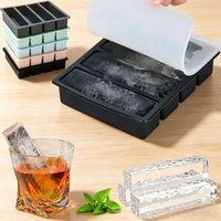 4-compartment Long Square Ice Tray with Lid Stackable Freezer Tray Food-grade Silicone Mold Reusable Frozen Cocktail Beer Coffee