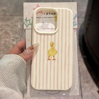 Pink Striped Cute Little Yellow Duck Pattern Case For Samsung Galaxy A17 A37 A57 A56 A55 S26 Ultra S25 FE S24 S23 S22 Plus Cover