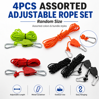 4PCS Assorted Adjustable Rope Set Random Size, Braided Hanging Cord with Metal Carabiner Clips for Camping Canopy Plants Laundry