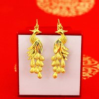 Fashion 14K Yellow Gold Color Phoenix Earrings for Women Bride 3D Female Earring Wedding Engagement Fine Jewelry Gifts