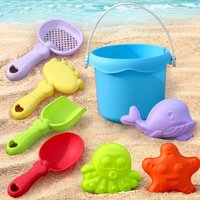 Beach Toy Set for Kids Plastic Sand Play Set with Bucket, Shovels, Molds Sea Creature Molds, Smooth Edges, Bright Colors
