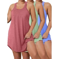 Plus Size Women's Casual 3-pieces Solid Dress Women Fashion Scoop Summer Relaxed Fit Sleeveless Basic Loungewear Dress