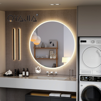Round Bathroom mirror Makeup mirror with LED lighting Dimmable Wall mirror Anti-fog 50x50cm Touch control for Bathroom With fuse