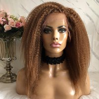 Natural Hairline 26Inch Soft Yaki Preplucked Brown 180Density Kinky Straight Lace Front Wig Synthetic Baby Hair Glueless Daily