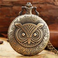 Vintage Bronze Late Sleeping Man Necklace Quartz Pocket Watch Clock Chain Men Women
