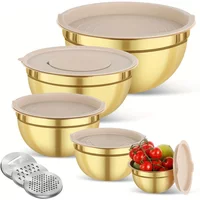 10-piece gold stainless steel mixing bowl set with lid and sharpener - perfect for baking, cooking, salad | dishwasher-cleaning