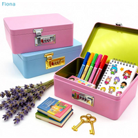 โชMetal Storage Box with Combination Lock,Secure Password Tin Container for Kids Stationery,Money & Keepsakes