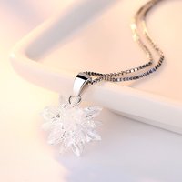 925 Silver Crystal Snowflake Pendant Necklace for Women Sparkling Ice Flower Necklaces Box Chain Fashion Jewelry Christmas Gift