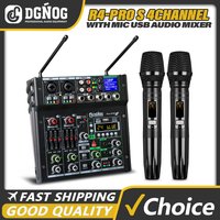 4 Channel Karaoke Audio Mixer with Dual UHF Wireless Microphone USB Bluetooth DJ Mixer for Party Computer Studio Recording DGNOG