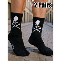 2 Pairs Men Socks New Fashion Cotton White Black Socks Women Skateboard Socks Creative Halloween Bone Long Socks Halloween Socks