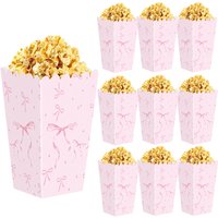 10pcs Bow Popcorn Boxes Pink Coquette Pattern Popcorn Boxes Bow Party Paper Popcorn Candy Containers for Birthday Bridal Shower
