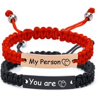Free Engraving Custom Name Date Couple ID Bracelet for Women Men, Adjustable Handmade Braided Rope Chain Wristband Lover Gifts