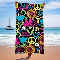 Neon Flower Peace Sign Love BFF Polyester Beach Towel Quick Dry Sand Free Bath Towel for Summer Pool Travel BFF Gift