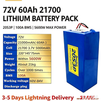 72V 60Ah 20S3P 21700 Lithium-Batteriepack, 100A BMS, max. 5600W Leistung, für E-Bike Elektroroller, mit Entladestecker, 1000+ Zyklen