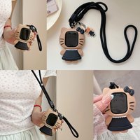 Cute Brown Black Hello Kitty Lanyard Case For Apple Watch Sport 1/2/3/4/5/6/7/8/9st Gen S10 S11 Ultra SE 38/45/41/44/42/46/49mm