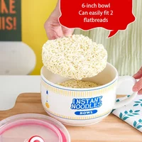 Ceramics Ramen Bowl Easy To Clean Student Dormitories Fruit Salad Rice Soup Bowl with Lid Household Heat Resistant Tableware