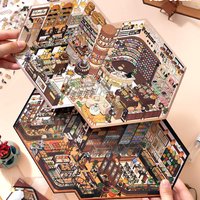 Mr.Paper Shop Management Diorama Stickers 4.0, 3D Miniature House Scene Decals for Journal Scrapbooking, Stress Relief Craft