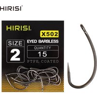 Hirisi 15pcs PTFE Coated High Carbon Stainless Steel Barbless Fish Hook With Eye Carp Fishing Tackle X502