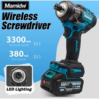 Mamidw Bürstenloser Akku-Schlagschrauber, 380 N.M Max. Drehmoment, 3300 U/min Leerlaufdrehzahl, Kabelloser Schlagschrauber mit LED-Ringlicht, für Holz- und Metallkonstruktionen, Reparaturen, für