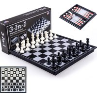 Foldable Magnetic Chess 25CM Checkers Backgammon Game Board 3-in-1 Ideal Tabletop For Family Gathering