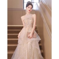Elegant Princess Style Evening Gown for Women Birthday Party High End Luxury Unique Dress Sequin Embellished Long Skirt