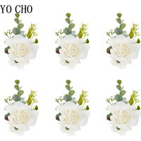 White Rose Wrist Corsage 6 PCS Wedding Bridal Bridesmaid Wrist Flower Girl Hand Flowers Wristlet Wristband Bracelet Flowers