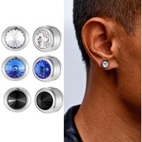 Blue White Black Zircon Clip Earrings for Men Women,Stainless Steel Non Perforated Ear Clips,Simple Hip Hop Earring Jewelry Gift