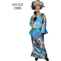 African Dresses For Woman Bazin Riche Embroidery Design Printed Material Top With Wrapper Three Pcs