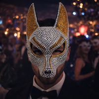 Luxury Rhinestone Wolf Mask, Shiny Animal Half Face Mask for Masquerade Ball, Halloween Party and Costume Events