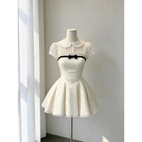 Vintage Polka Dot Strap Dress Women Summer 2026 New Doll Collar Short Sleeve Cover up Two Piece Set Sweet Style Office Wear