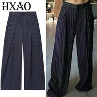 Pantalon plissé rayé HXAO pour femme, collection automne 2025, coupe ample, taille haute, décontracté, style sarouel