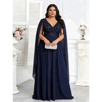 Plus Size V-Neck Navy Blue Wedding Ball Luxury Long Chiffon Women's Party Evening Gown 4XL 5XL Luxury Evening Gown Women