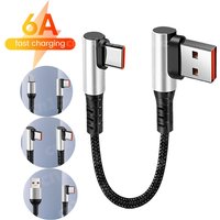 6A 0.25/0.5M Short Charge Cable 90 Degree Elbow USB A Type C to Type C Fast Charging Data Cord for iPhone 15 16 17 iPad Samsung